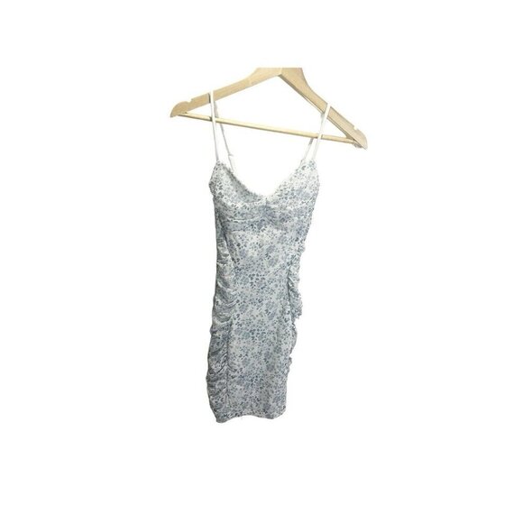 Windsor Juniors Floral Mini Bodycon Dress Size S Sleeveless Sweetheart Blue Whit - Picture 2 of 6